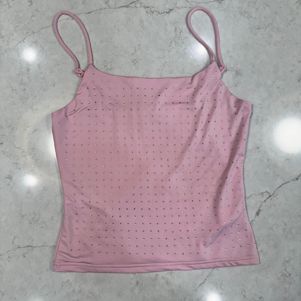 Charlotte Russe Pink Rhinestone Spaghetti Strap Cami Tank Top Y2K Coquette S - Picture 15 of 16